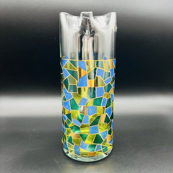 Vtg MCM West Virginia Glass Cocktail Set 22K Gold Mosaic 7 pc 50 oz Pitcher - Picture 16 of 16